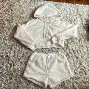 SHEIN fuzzy crop top and matching shorts